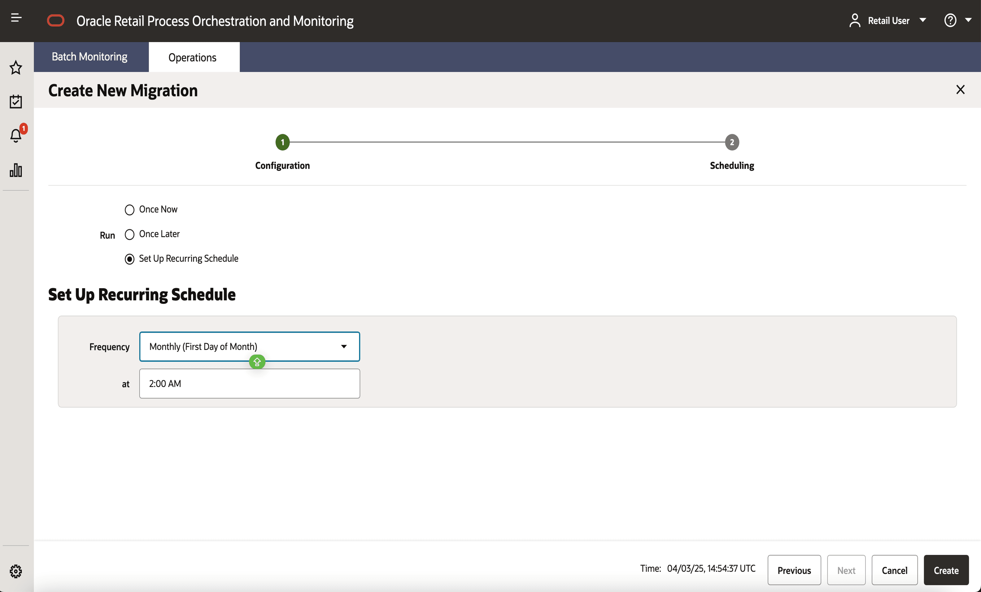 Create New Migration – Scheduling – Recurring – Monthly (First Day of Month) Create New Migration – Scheduling – Recurring – Monthly (First Day of Month)