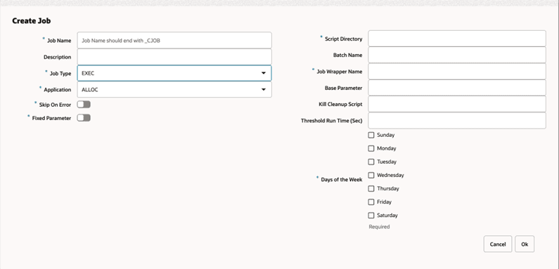 Create New Job – Job Type: EXEC