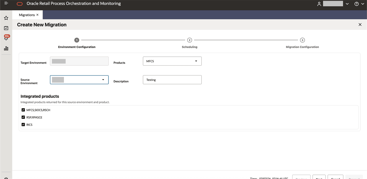 Create New Migration - Environment Configuration