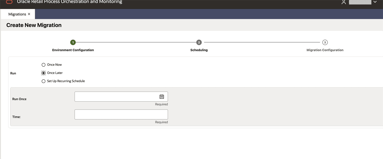 Create New Migration - Scheduling - Once Later