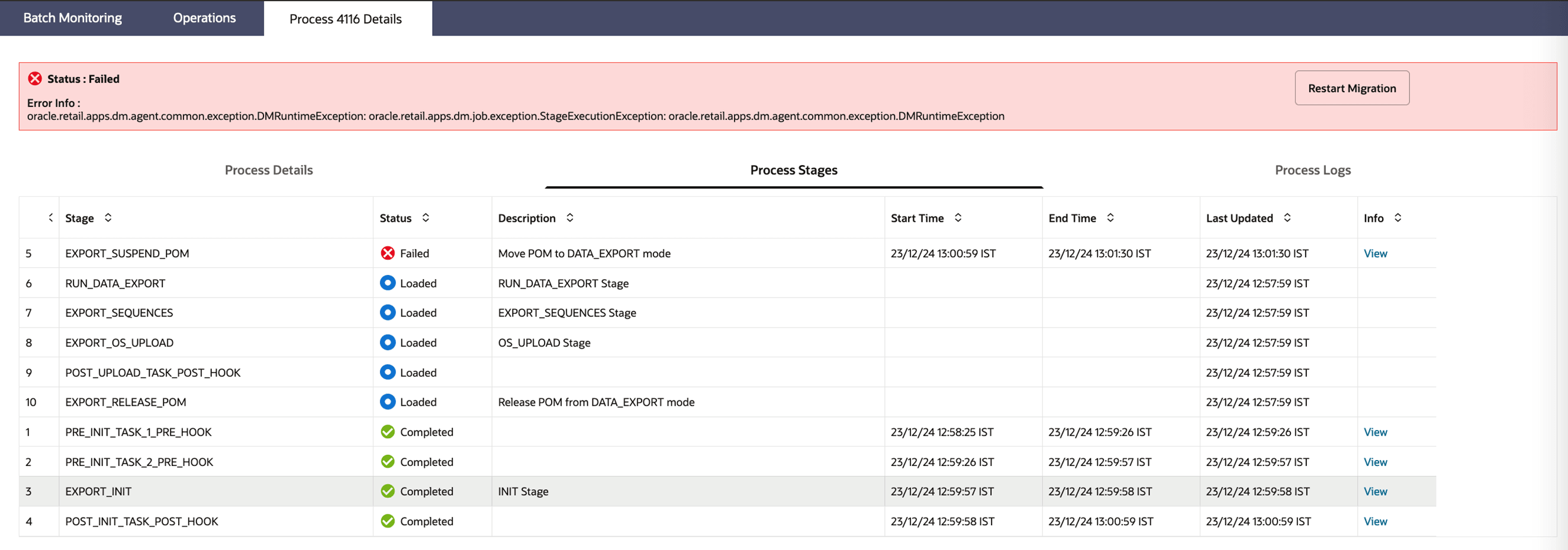 Detail of Data Migration Process in Failed Status Detail of Data Migration Process in Failed Status