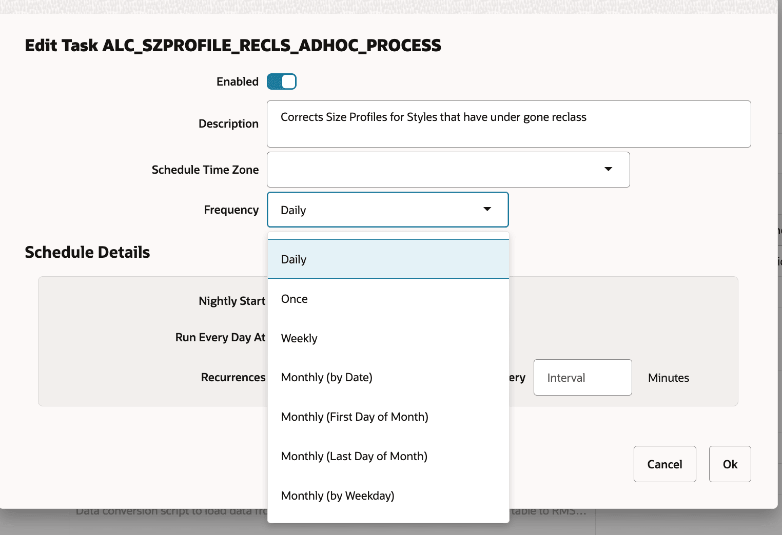 Edit Scheduler Task Window Edit Scheduler Task Window