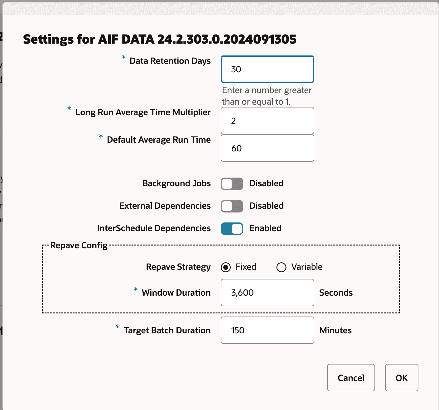 Edit Settings Window Edit Settings Window