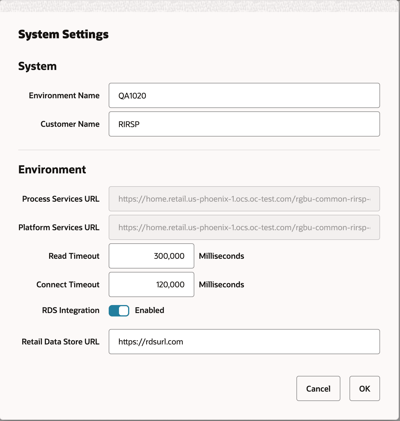 Edit System Settings Window Edit System Settings Window