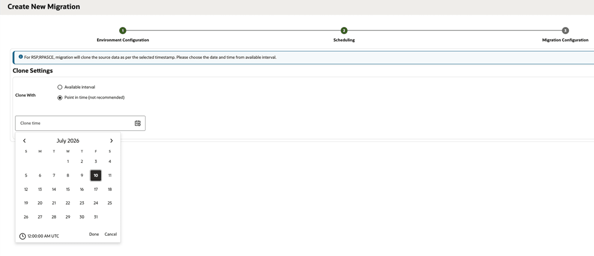 Migration Configuration –Point in Time