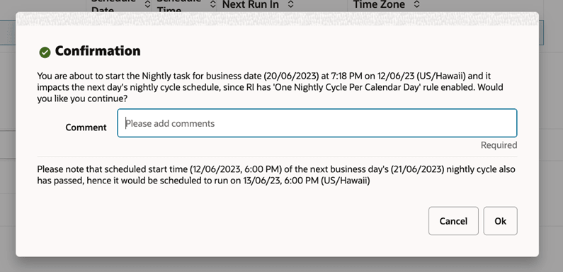 The scheduled time in the given time zone is past the current date The scheduled time in the given time zone is past the current date