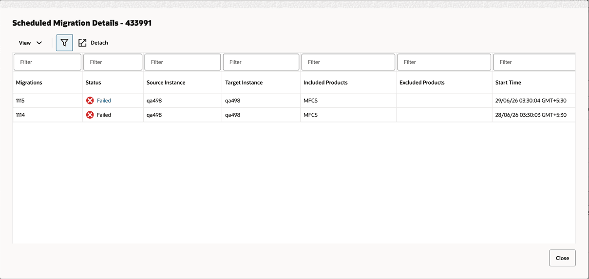 Scheduled Migration - Detail Dialog