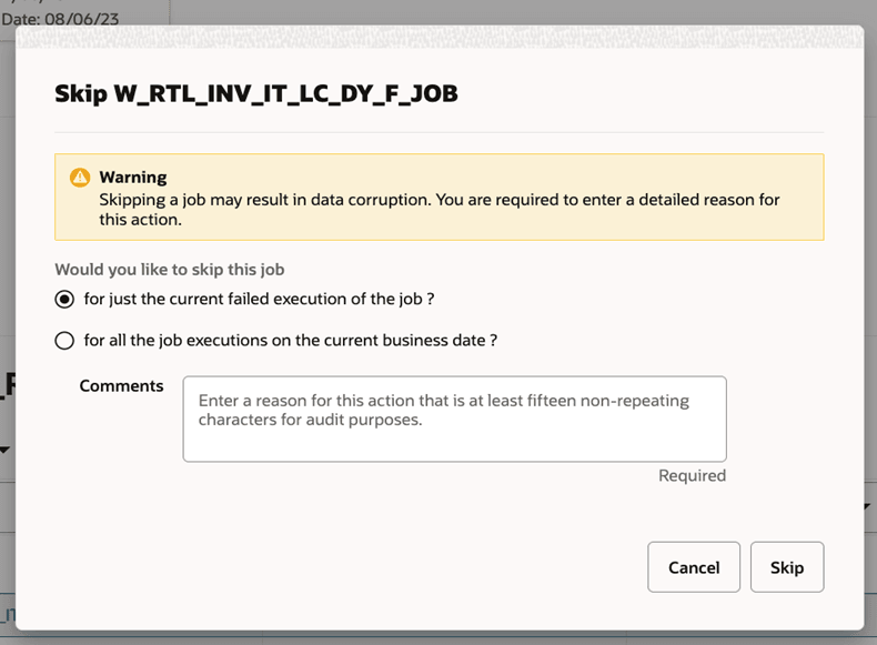 Skip Warning – Job is in ‘Error’ status Skip Warning – Job is in ‘Error’ status