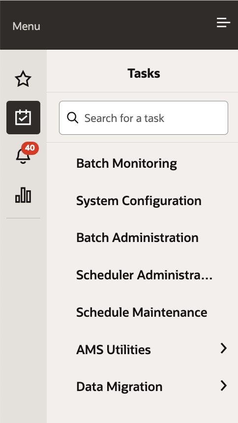 Tasks Menu Tasks Menu