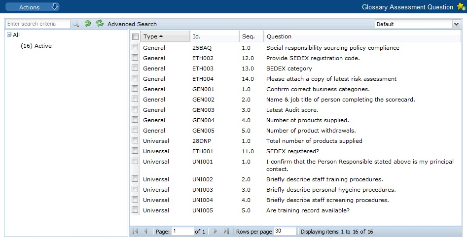 This figure shows the Glossary Assessment Question page.