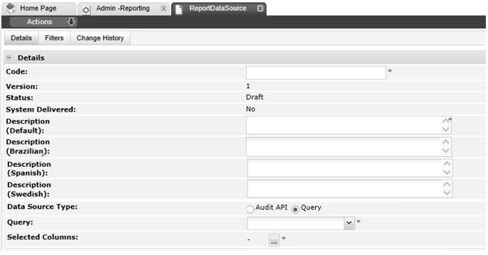This figure shows the New Report Data Source page.