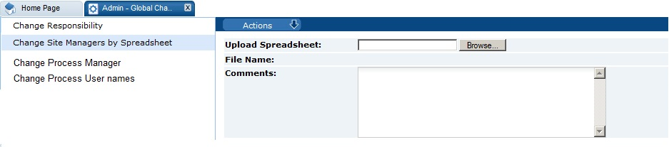 This figure shows the Change Site Managers by Spreadsheet.