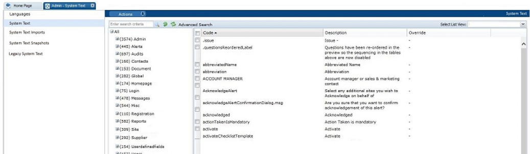 This figure shows the System Text page.