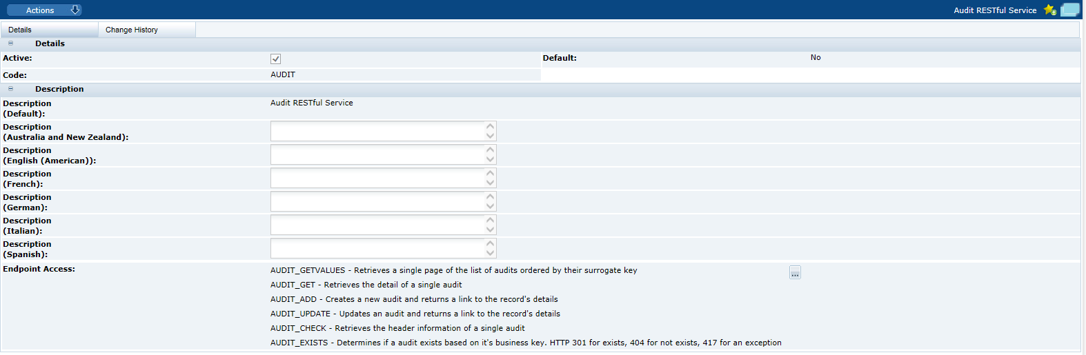 This figure shows the Service Access Details page.