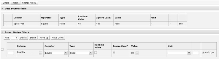 This figure shows the Report Design Filters.