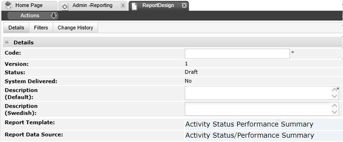 This figure shows the New Report Design page.
