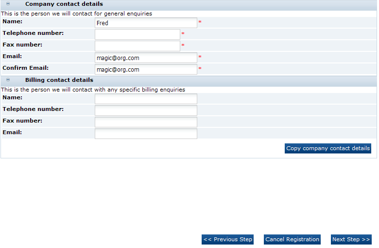 This figure shows the Company Contact Details page.