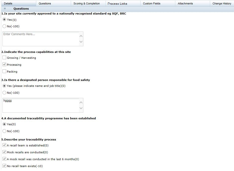 This figure shows the Assessment Questions page.