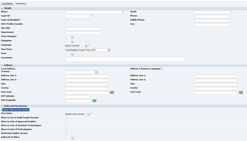 This figure shows the User Record page. This figure shows the User Record page.