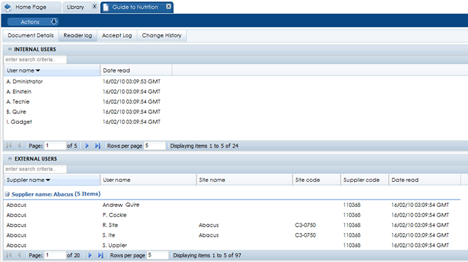 This figure shows the Reader Log page. This figure shows the Reader Log page.
