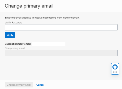 This figure shows the OCI IAM Change Primary Email page. This figure shows the OCI IAM Change Primary Email page.