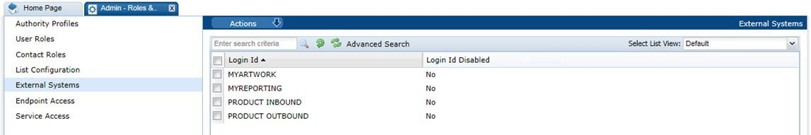 This figure shows the External Systems page. This figure shows the External Systems page.