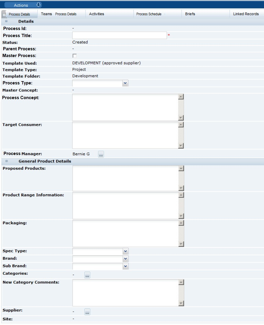 This figure shows the New Process page.