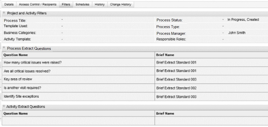 This figure shows the Process and Activity Filters page.