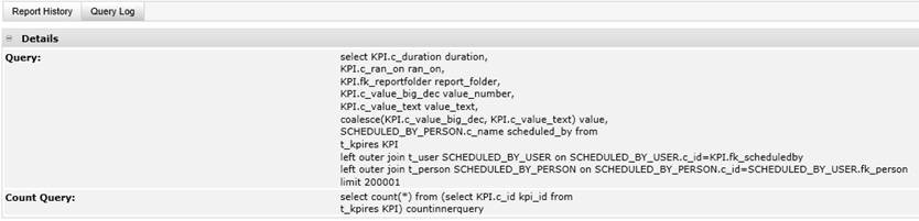This figure shows the Schedule History Details Query page.