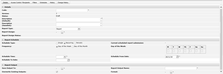 This figure shows the Report Schedule Details page.