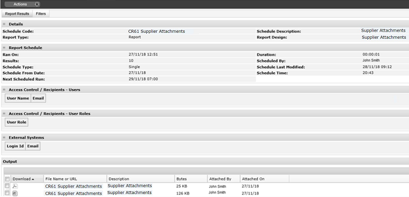 This figure shows the Report Output Details page.