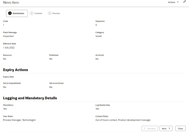 This image shows a form in read mode. This image shows a form in read mode.
