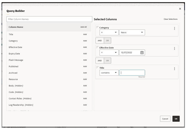 This image shows the query builder dialog box.