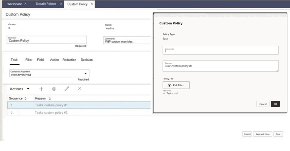 This image shows the Custom Policy view.