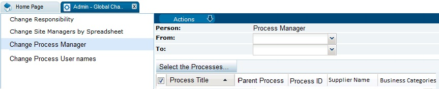 This figure shows the Change Process Manager page.