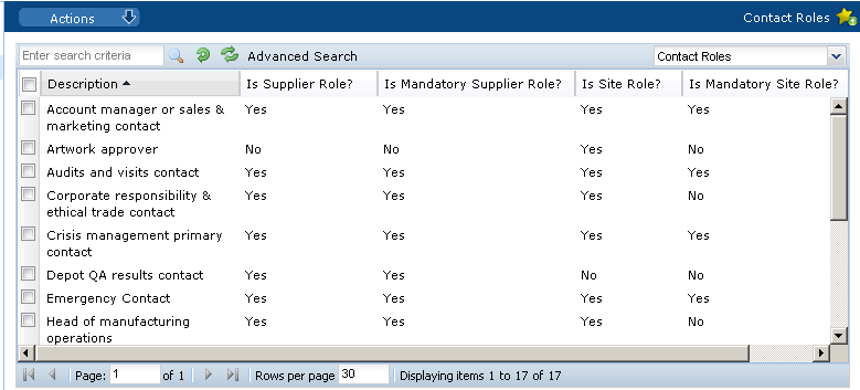 This figure shows the Contact Roles page.