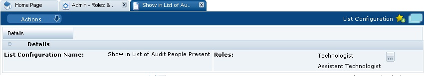 This figure shows the List Configuration Details page.