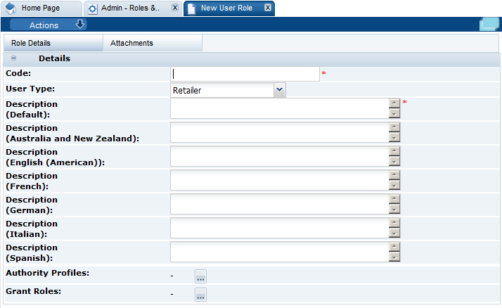This figure shows the New User Role page.