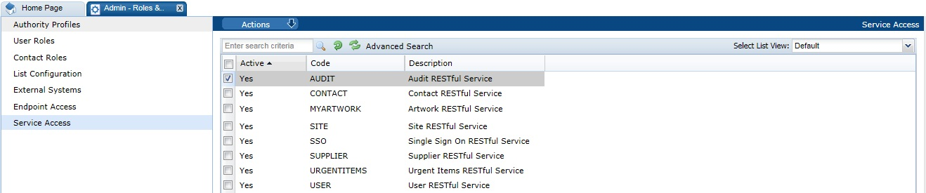 This figure shows the Service Access page.