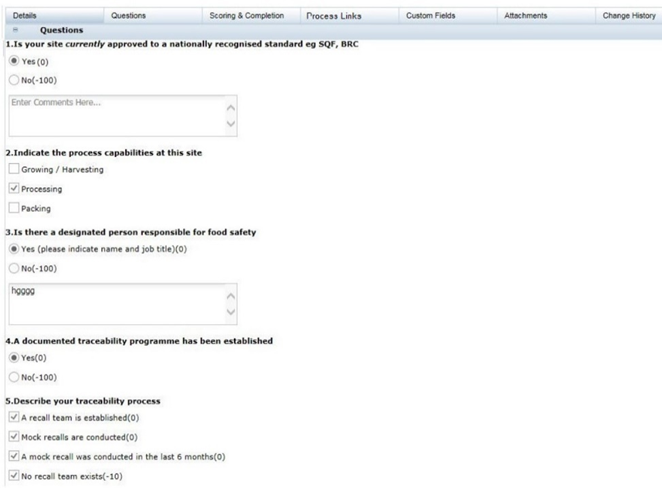 This figure shows the Assessment Questions page.