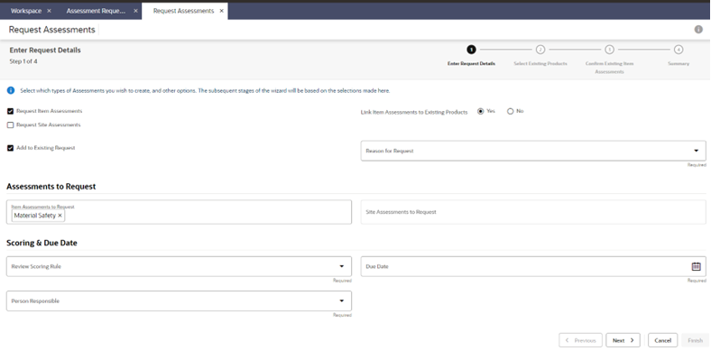 This figure shows the Request Assessments page.