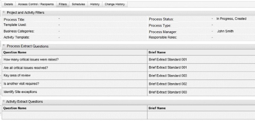 This figure shows the Process and Activity Filters page. This figure shows the Process and Activity Filters page.