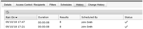 This figure shows the Report Schedule History page. This figure shows the Report Schedule History page.