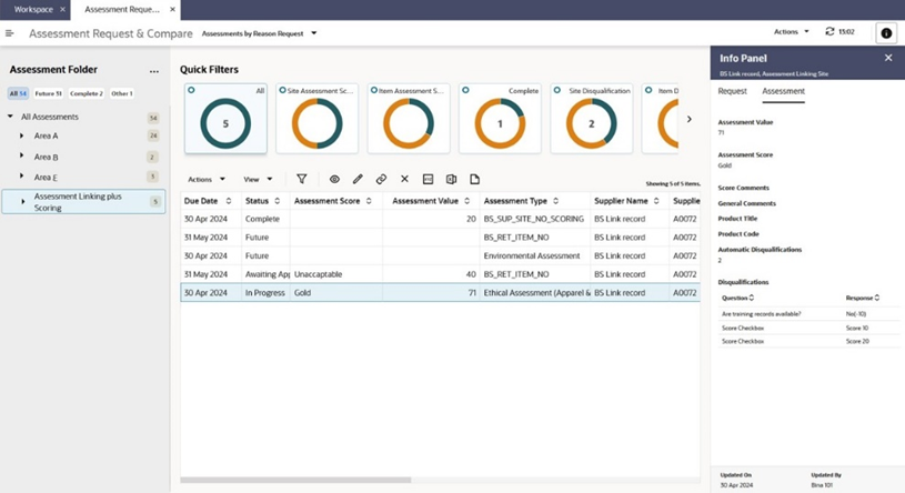 This figure shows the Assessment Request & Compare List view.