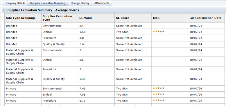 This figure shows the SE Evaluation Summary Page in the Company record.