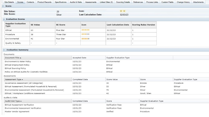 This figure shows the Site Summary page of the Site record.