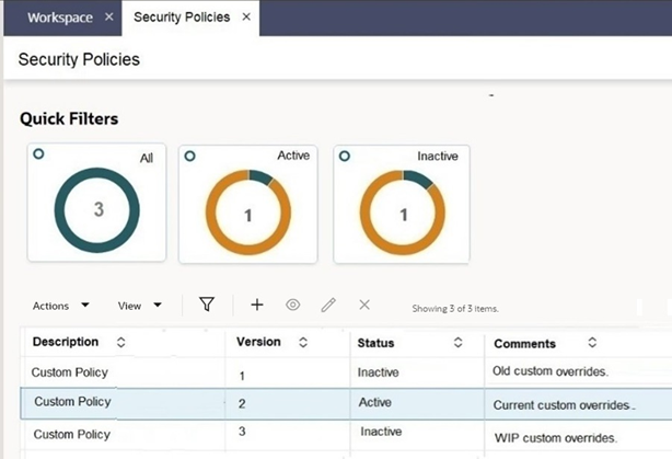 This image shows the Security Policies list view.
