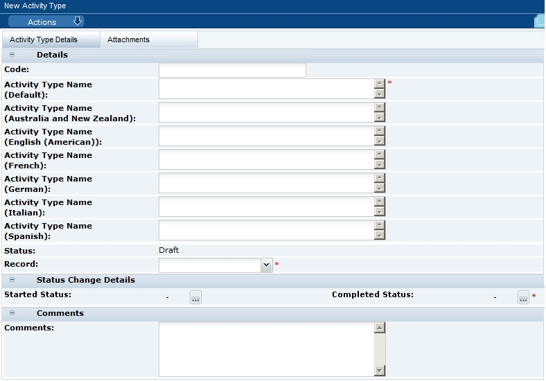 This figure shows the New Activity Type page.