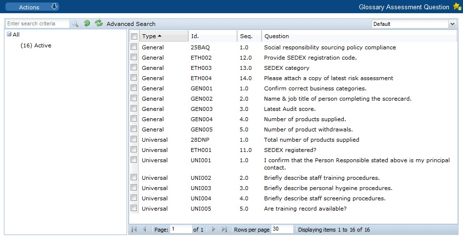 This figure shows the Glossary Assessment Question page.