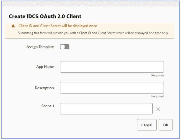 This image shows the Create IDCS OAuth 2.0 Client page.